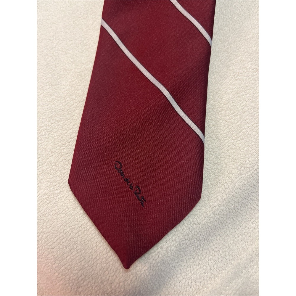Vtg Oscar de la Renta Men's Necktie Red White Diagonal Pin Stripes 52" - Picture 3 of 4